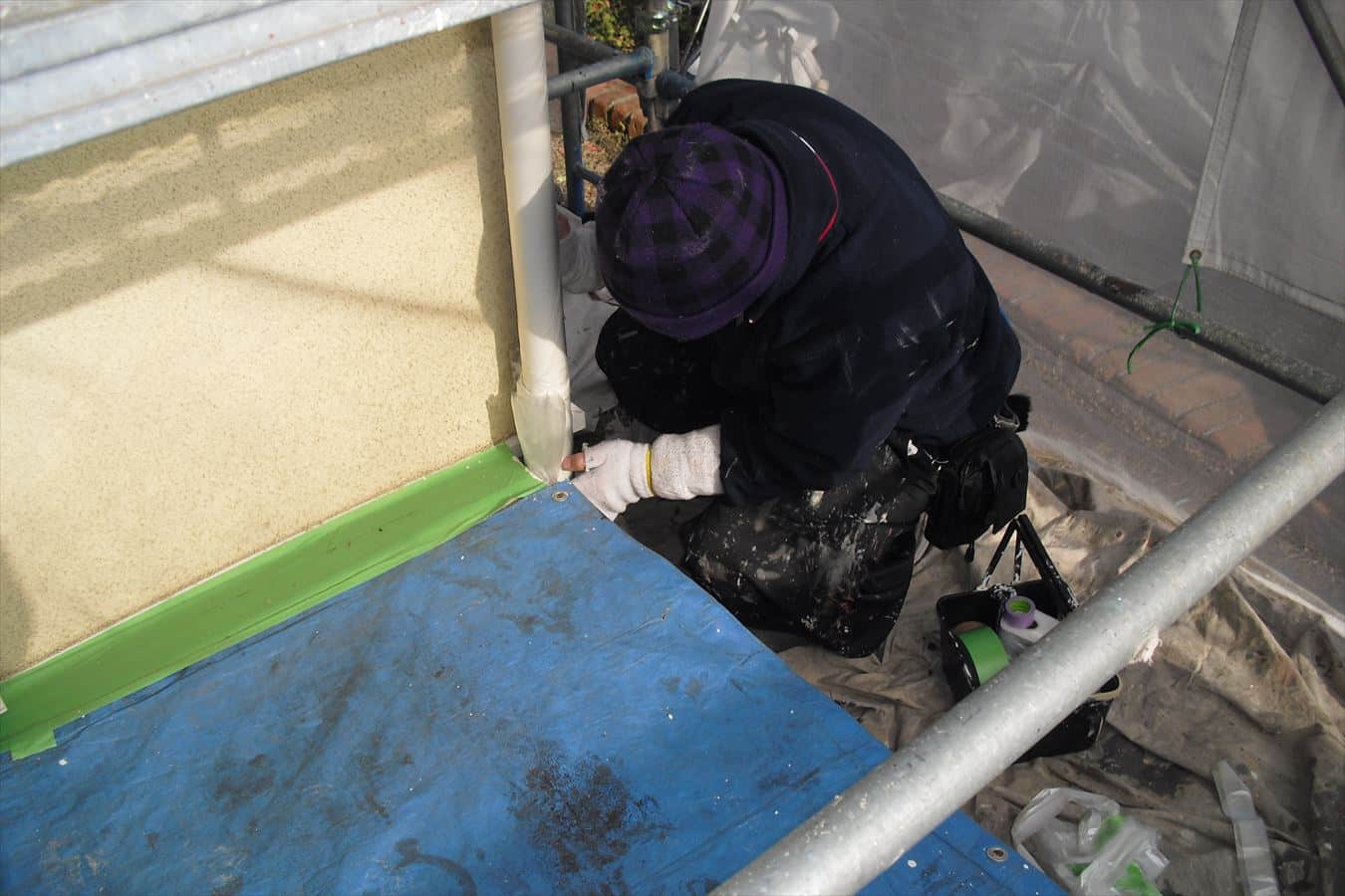南面雨樋の養生